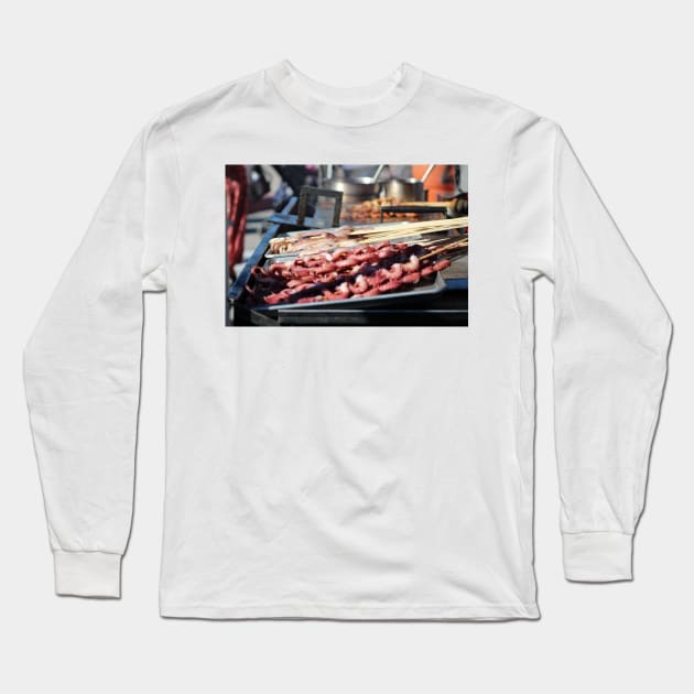 Squid and Octopus Kabobs - Food Photography Long Sleeve T-Shirt by ButterflyInTheAttic